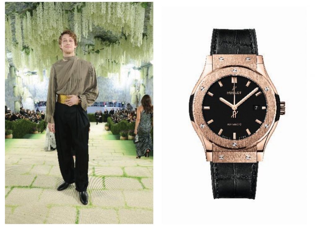 Joe Alwyn luce el Hublot Classic Fusion King Gold 42mm
Crédito de Foto: Kevin Mazur / MG26 / Getty Imágenes; Foto por Hublot